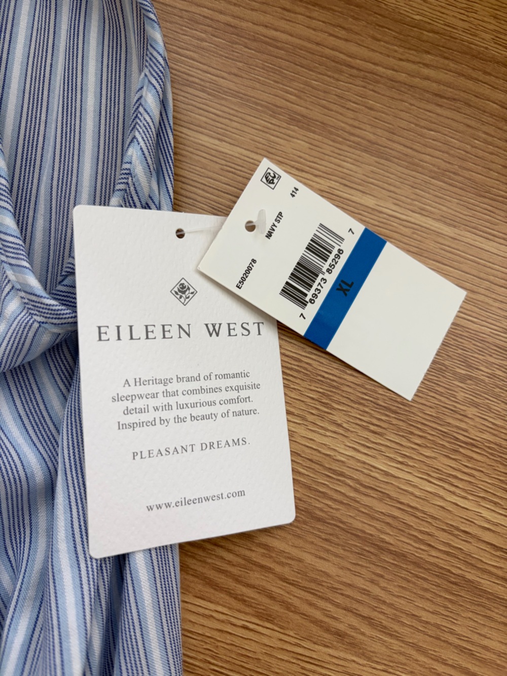 NWT Eileen West Nightgown XL Blue Stripe Sleeveless Lace Trim Cottagecore - Picture 6 of 10